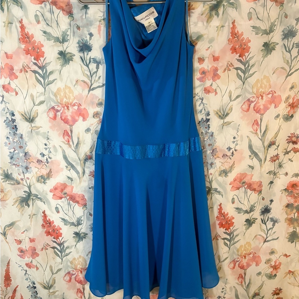 Vintage Evan Picone Royal Blue Cowl Neck Midi Dress
